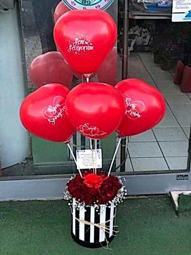 4 Kalp Balon 20  Kutu Gül