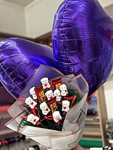 Ayıcık Buketi Ve 2 Kalp Balon